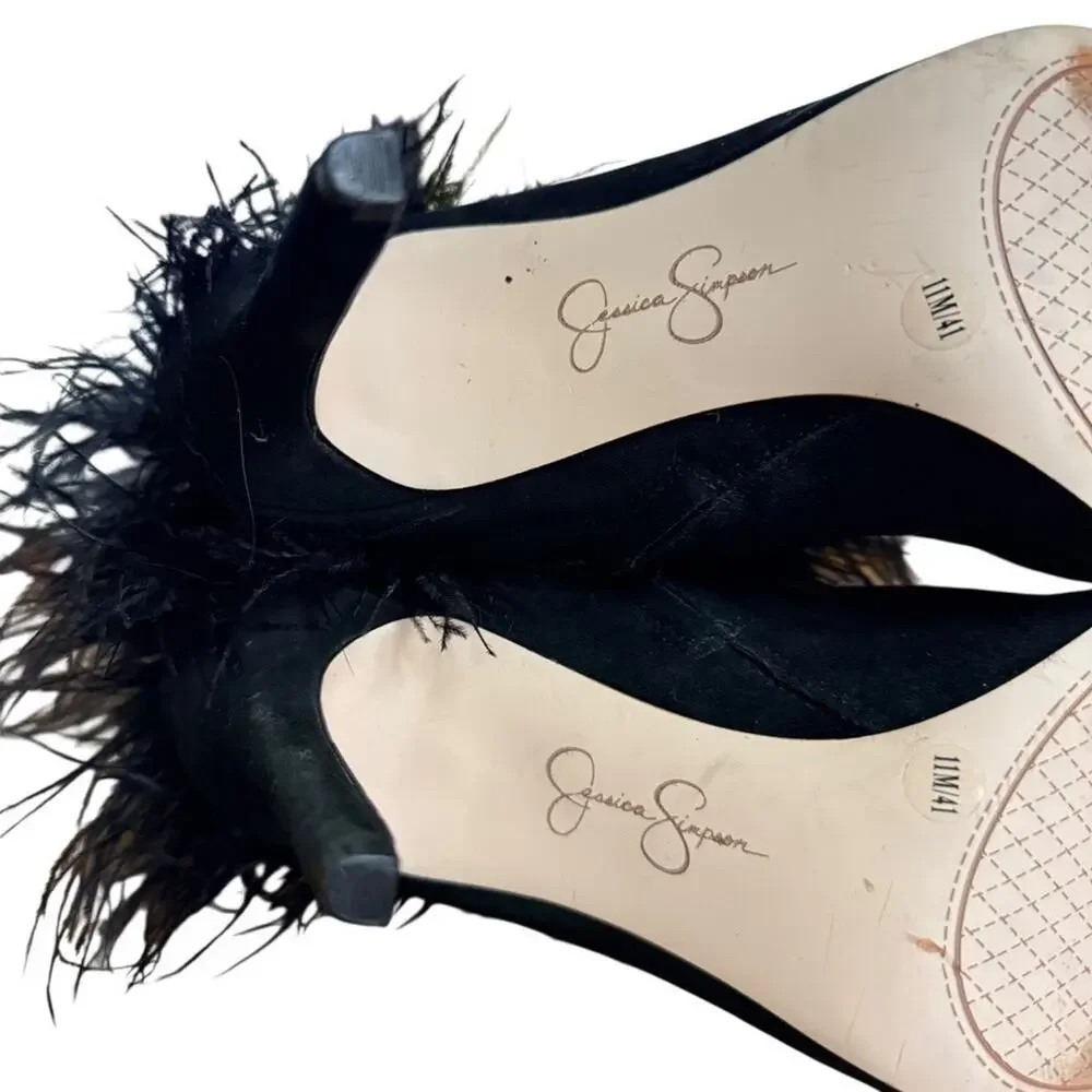Jessica Simpson Piume Feather Black High Heel Ankle Boots Booties Shoes sz 10 - Picture 14 of 16